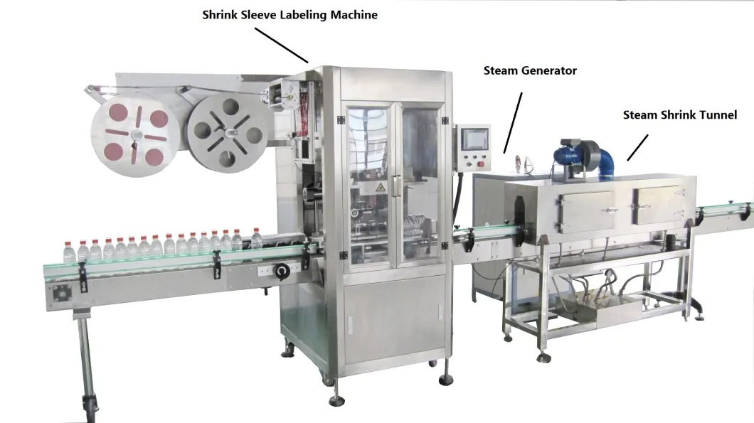 İki Kafalı Otomatik Plastik Cam Şişe Shrink Etiketleme Makinesi